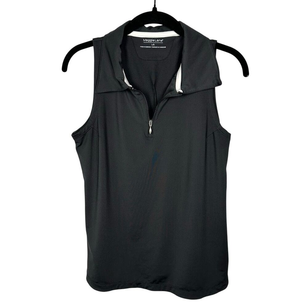 Maggie Lane Black Sleeveless Collared Quarter Zip Golf Shirt Women's Large